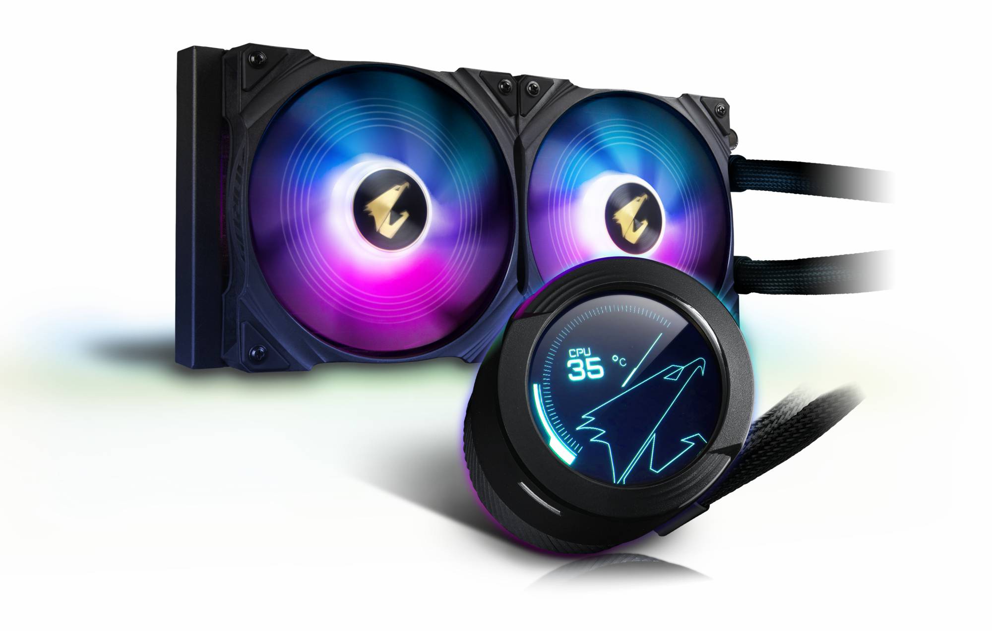 Gigabyte Aorus Waterforce X 280 All-in-one Liquid Cooler with Circular LCD Video Display Dual 140mm ARGB Fans